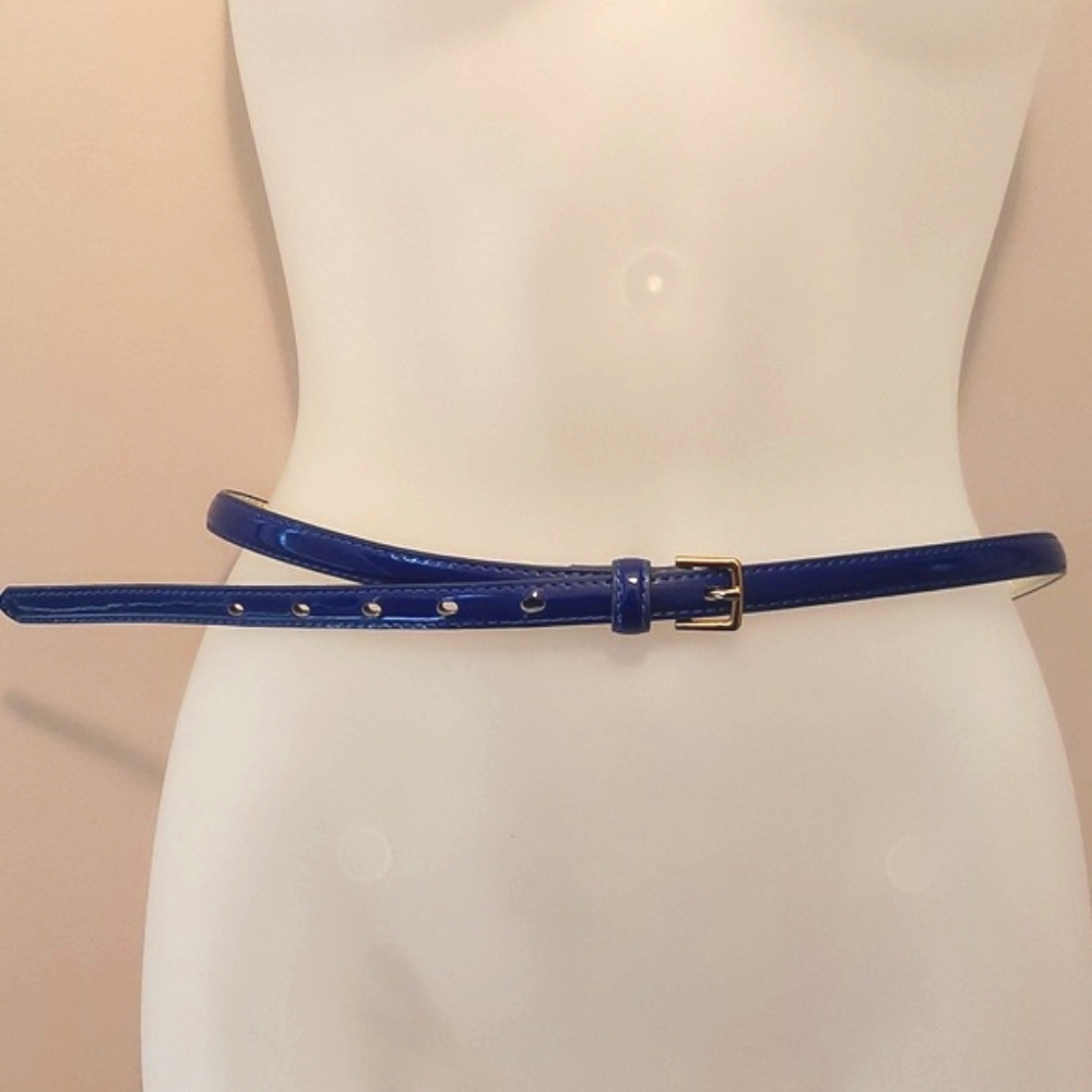 Target Indigo Blue Faux Patent Leather & Bonded Leather Skinny Belt Size Small